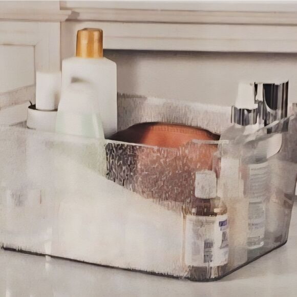 At Home Transparent Decorative Glitter Storage Bin w/Handles - Picture 1 of 8